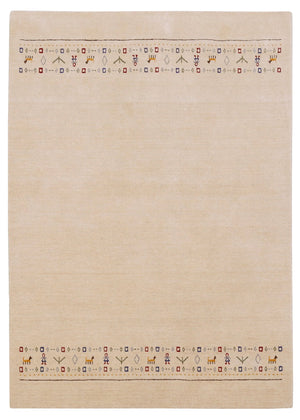 Tribal Border Ivory Design Hand Loomed Wool Area Rug