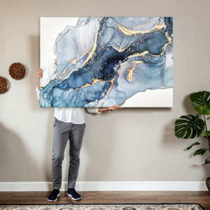 Blue Abstract Canvas Wall Art Print | Fluid Marble Effect Abstract Art
