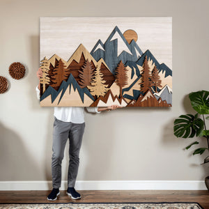 Woodland Mountain Landscape Triptych, Giclee Canvas Art for