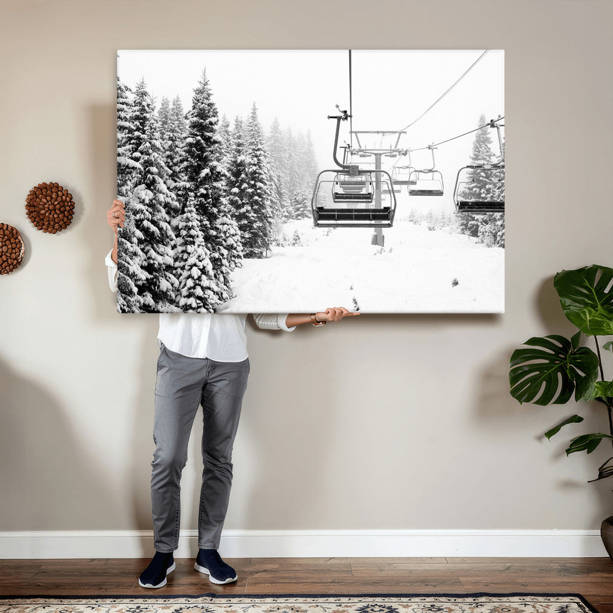 Ski Wall Art - Ski Lift Wall Art Canvas Print Snow Covered