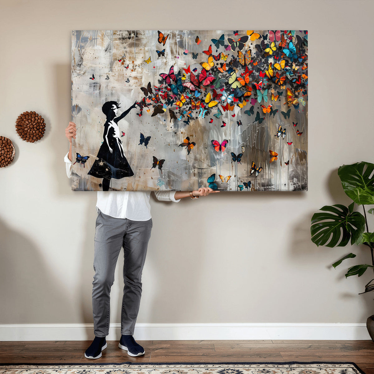 Butterfly Girl Wall Art – Vibrant Street Style Canvas Print,