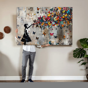 Banksy Butterfly Girl Wall Art – Modern Graffiti Canvas