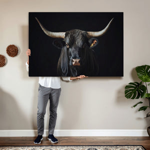 Majestic Longhorn Bull Wall Art Canvas Print – Dark