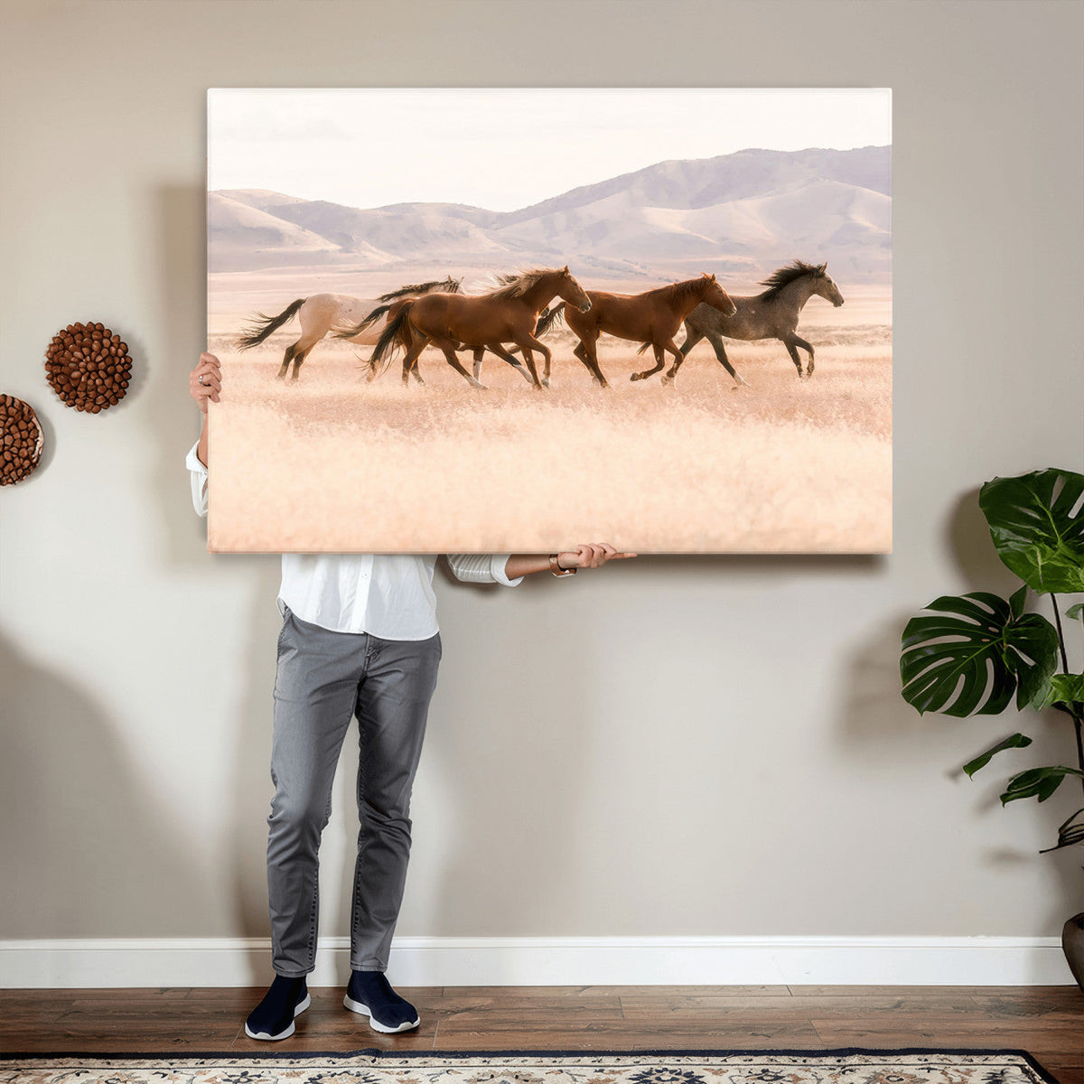 Wild Horse Wall Art Canvas Print – Framed Rustic Western Art