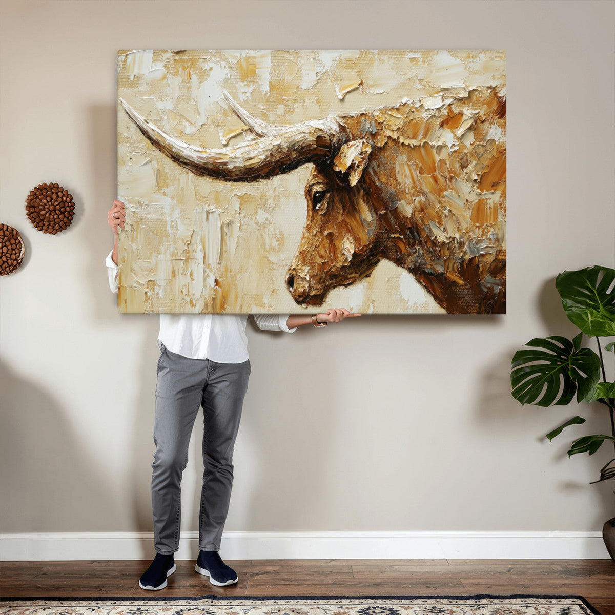 Rustic Longhorn Bull Wall Art Canvas Print – Vintage Western