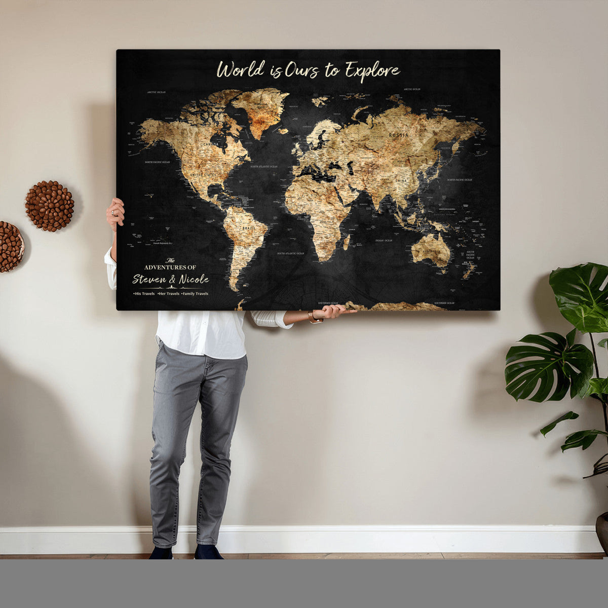 Personalized World Map Print | Customize Map with Push Pin