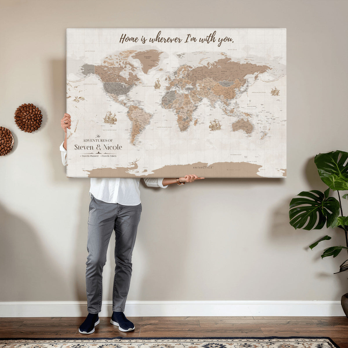 Personalized World Map Wall Art Canvas Print – Customizable