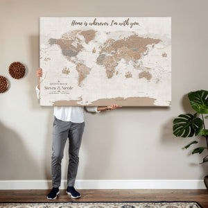 Personalized World Map Wall Art Canvas Print – Customizable