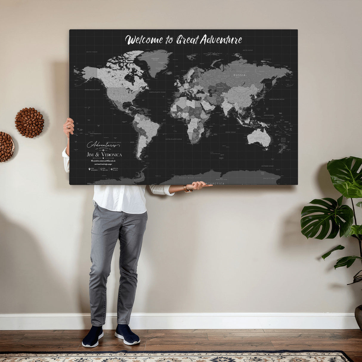 Custom World Map Canvas with Pins – Custom Framed Push Pin Maps - NEWMAP-21