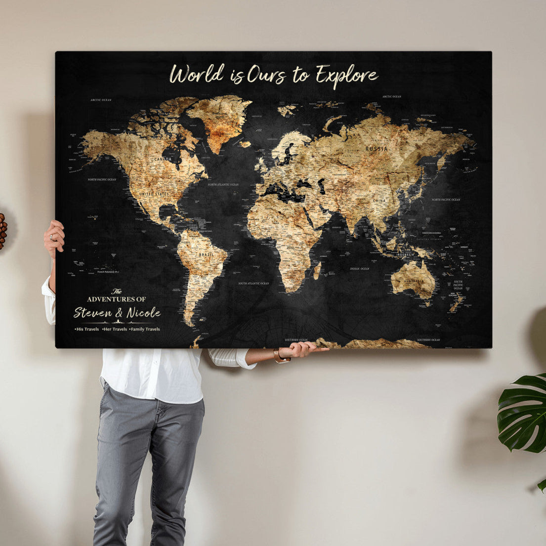 Framed Personalized Push Pin World Map – Custom Travel