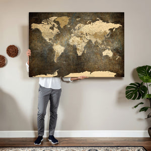 Large Framed Vintage World Map Wall Art Print for Home Wall