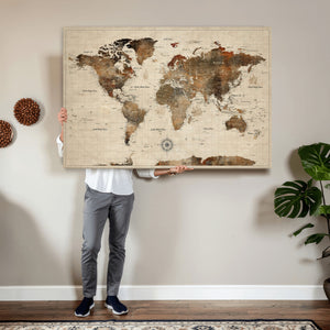 World Map Canvas Print – Framed Detailed Map of the World