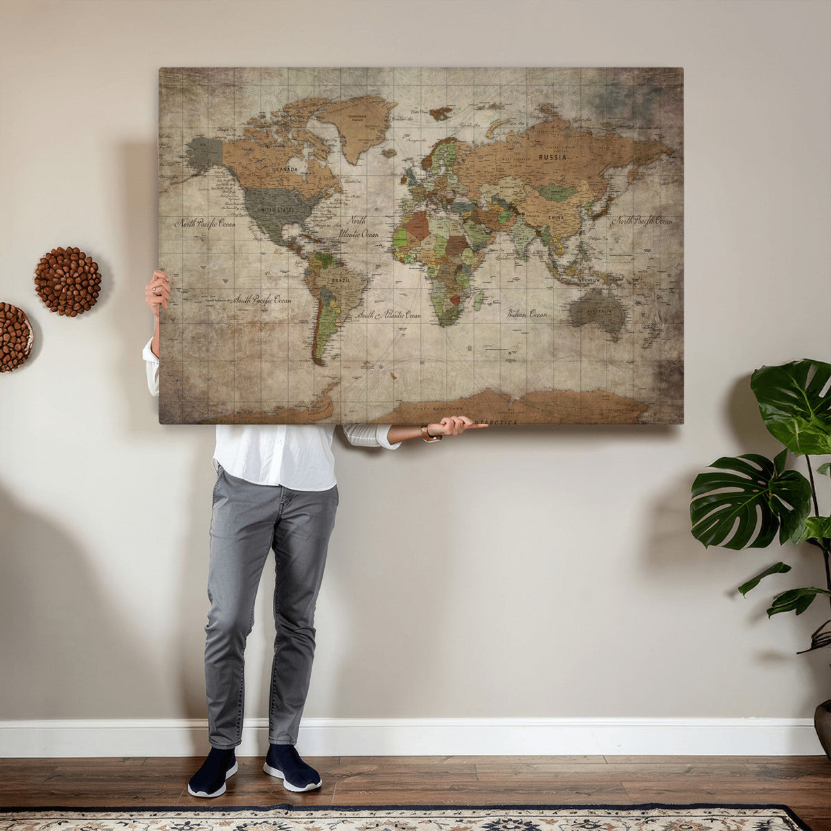 World Map Canvas Print – Framed Travel Map Wall Art for