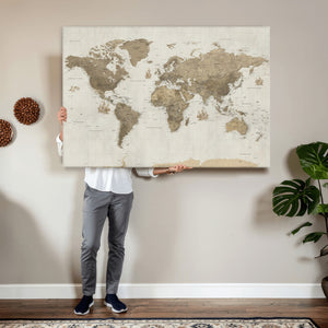 Detailed World Map Wall Art Canvas Print