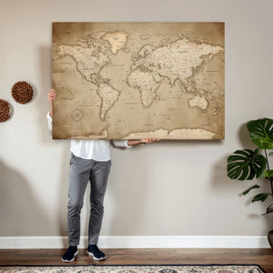 Colorful Watercolor World Map Canvas Wall Art – Framed