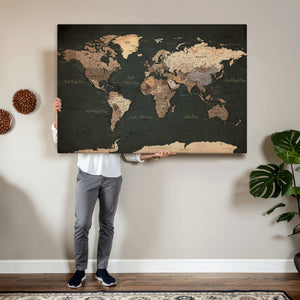 Vintage World Map Canvas Wall Art – Framed Travel Map for