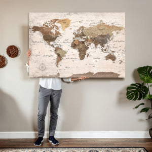 World Map Canvas Print – Framed Travel Map Wall Art for
