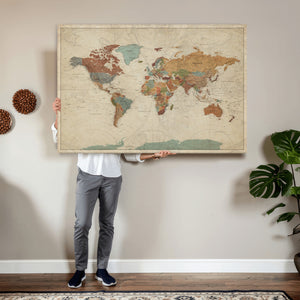 Vintage World Map Canvas Wall Art Print – Framed Modern