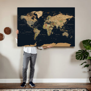 Vintage World Map Canvas on the Dark Background Wall Art