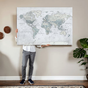 Push Pin World Map Canvas Print - Detailed Vintage World Map