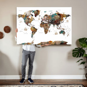 Watercolor World Map Canvas Print – Detailed Map of the