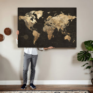 Framed World Map with Pin Canvas Print – Detailed World Map