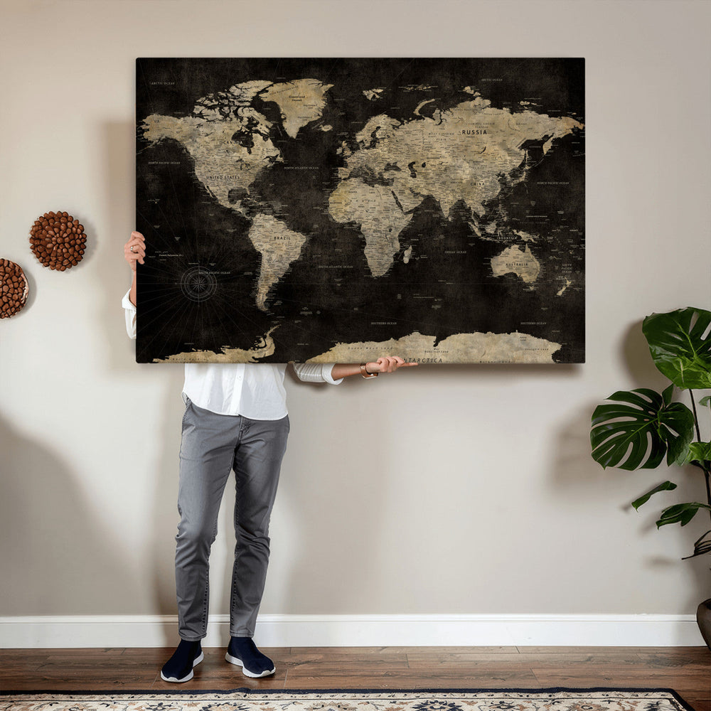 Push Pin World Map Canvas Wall Art Print, Interactive Travel