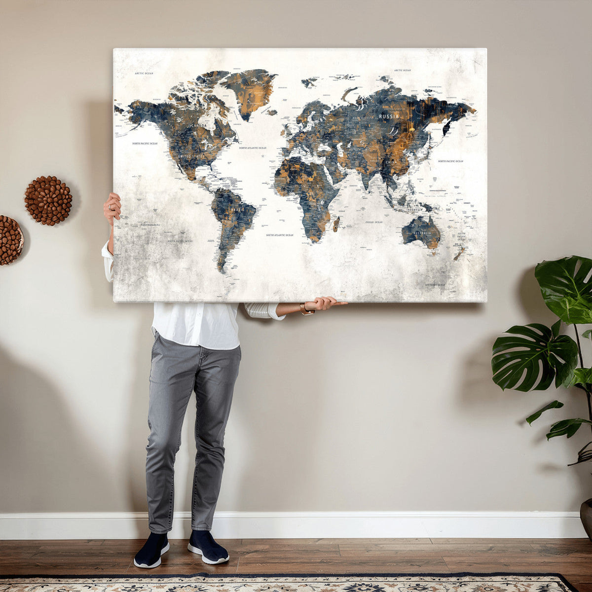World Map Wall Art Canvas Print for Office Wall Decor