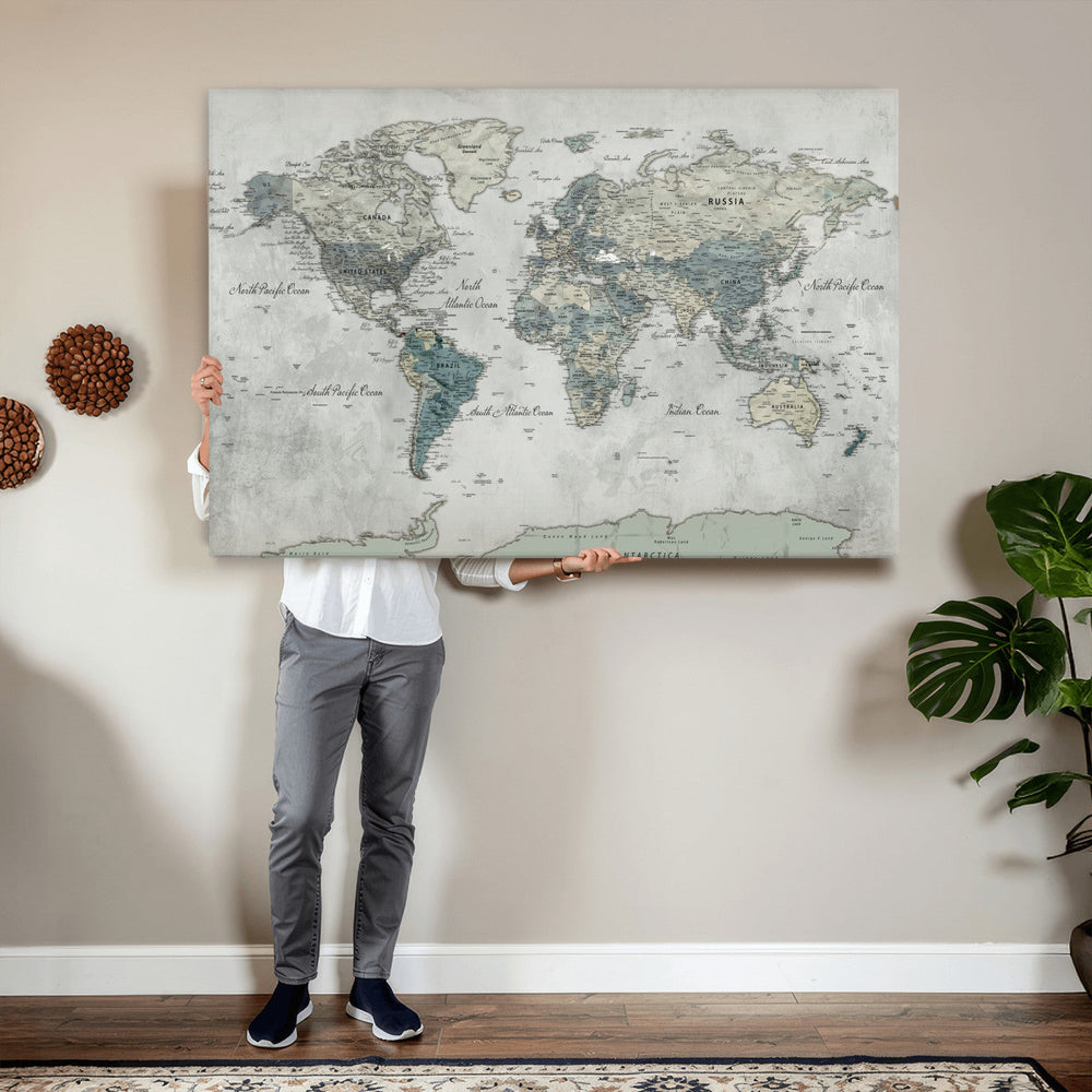 Neutral Vintage World Map Canvas Wall Art Print, Classic Map