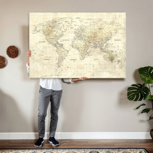 Colorful Watercolor World Map Canvas Wall Art – Framed