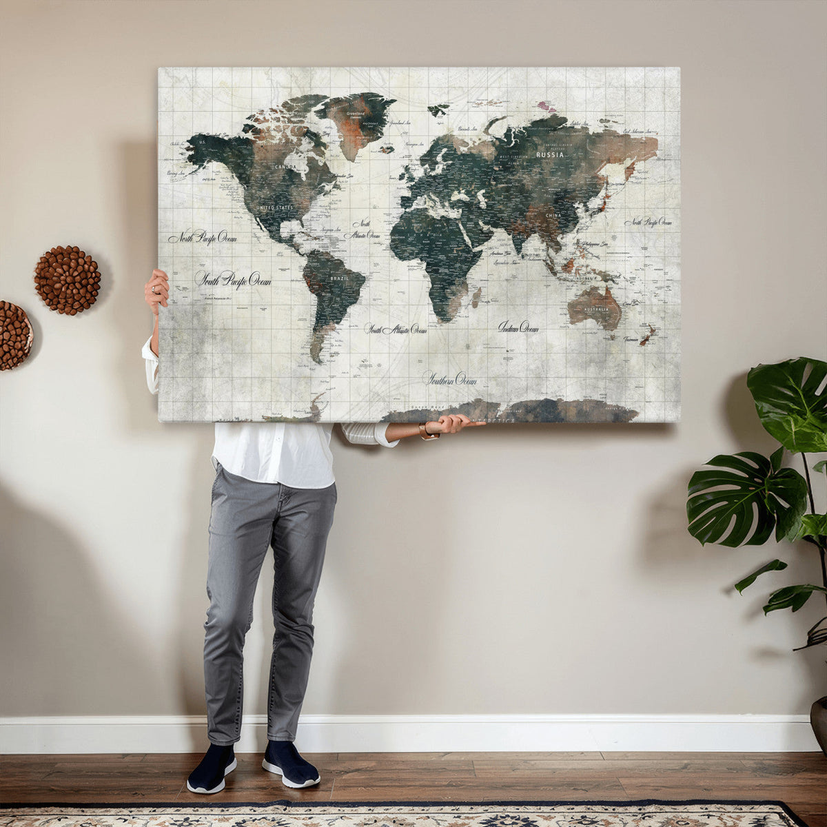World Map Canvas Print – Framed Travel Map Wall Art for