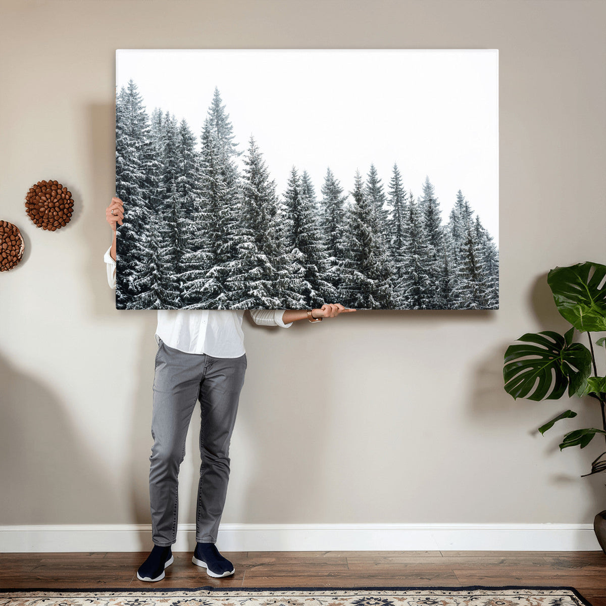 Misty Mountain Forest Canvas Print, Foggy Pine Trees Nature