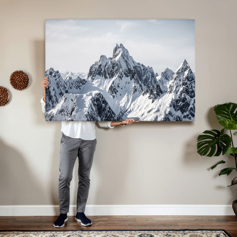 Snowy Mountain Range Canvas Print, Alpine Peaks Landscape