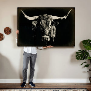 Black Bull Wall Art Canvas Print, Texas Longhorn Portrait