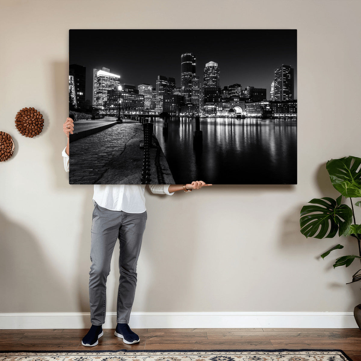 Boston Wall Art Canvas Print, Boston City Downtown Night
