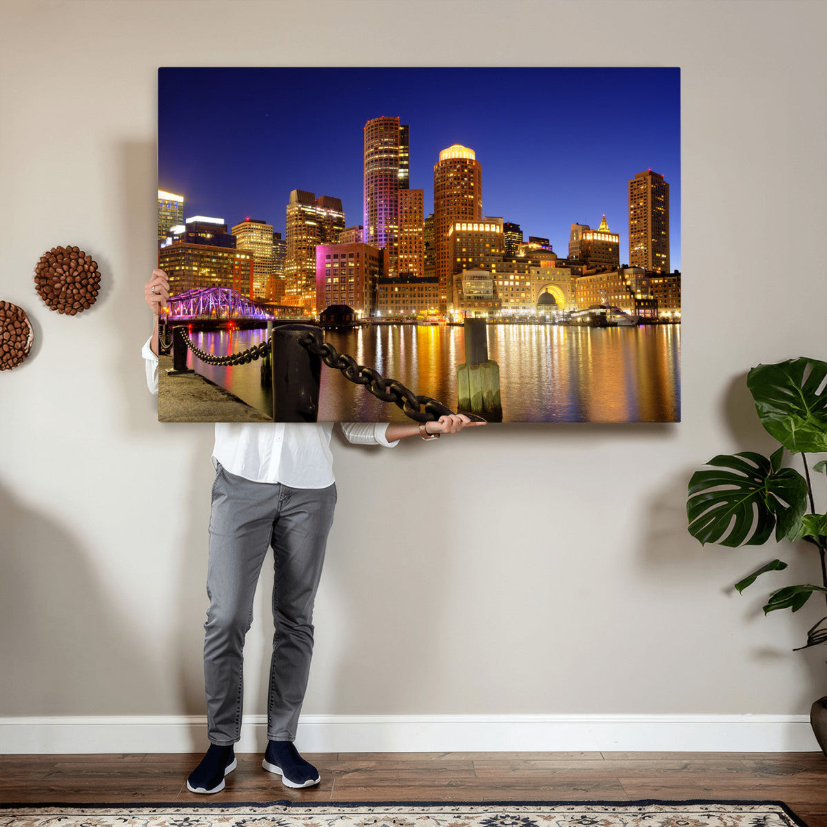 Boston Wall Art Canvas Print, Boston City Downtown Night