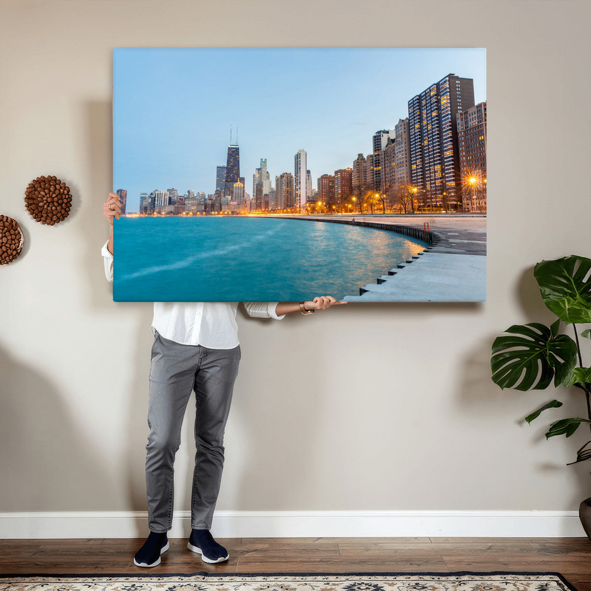 Chicago Wall Art Canvas Print, Chicago City Downtown Night
