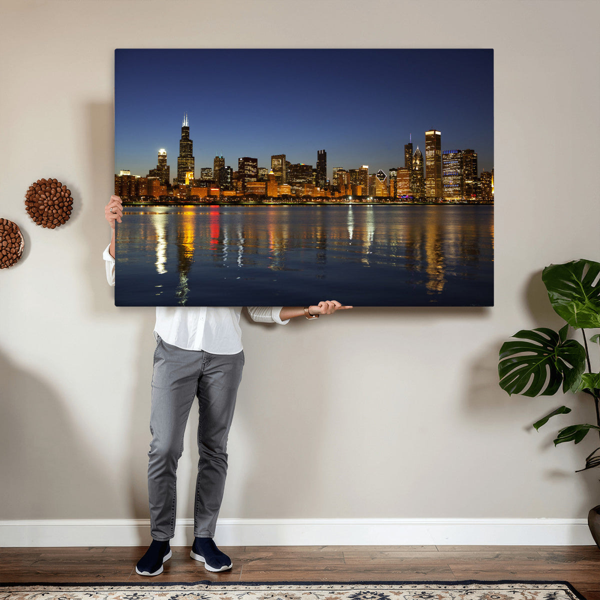 Chicago Wall Art Canvas Print - Chicago City Downtown Night