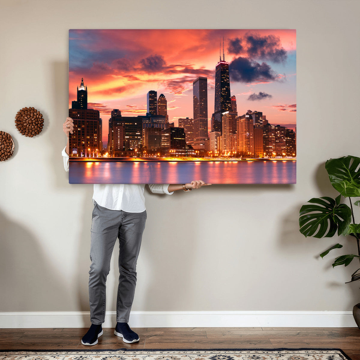 Chicago Wall Art Canvas Print - Chicago City Downtown Night