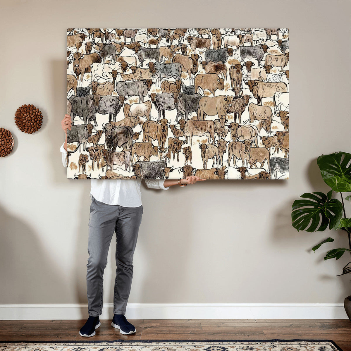 Abstract Longhorn Wall Art Canvas Print - Cow Animal Drawing