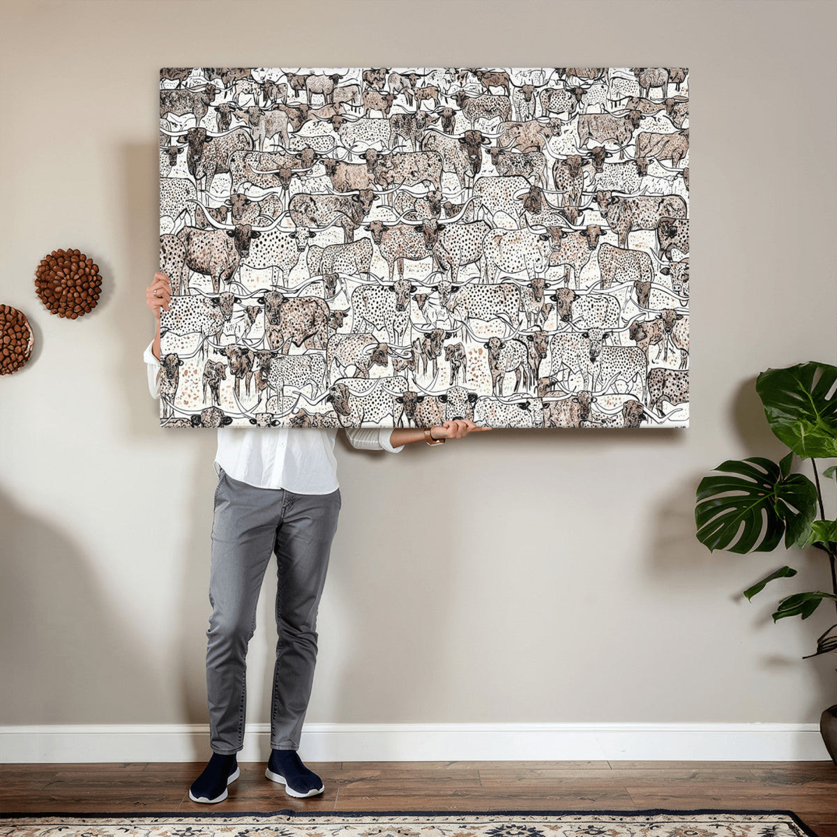 Abstract Texas Cow Wall Art Canvas Print - Farm Longhorn