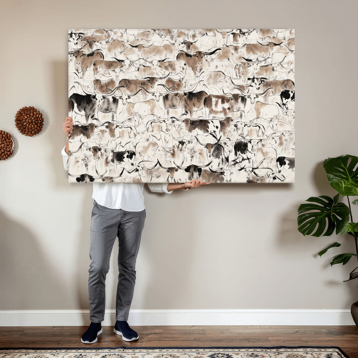 Abstract Texas Cow Canvas Print for Cabin and Western Home