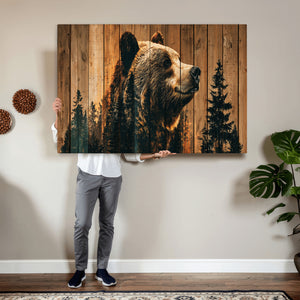 Rustic Bear Wall Art Canvas Print – Woodland Wildlife