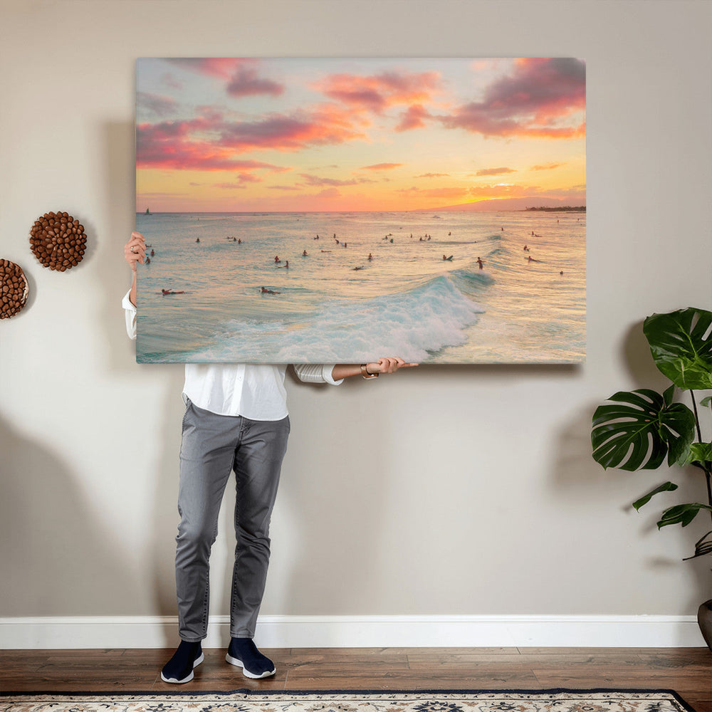Sunset Beach Wall Art Canvas Print – Soft Coastal