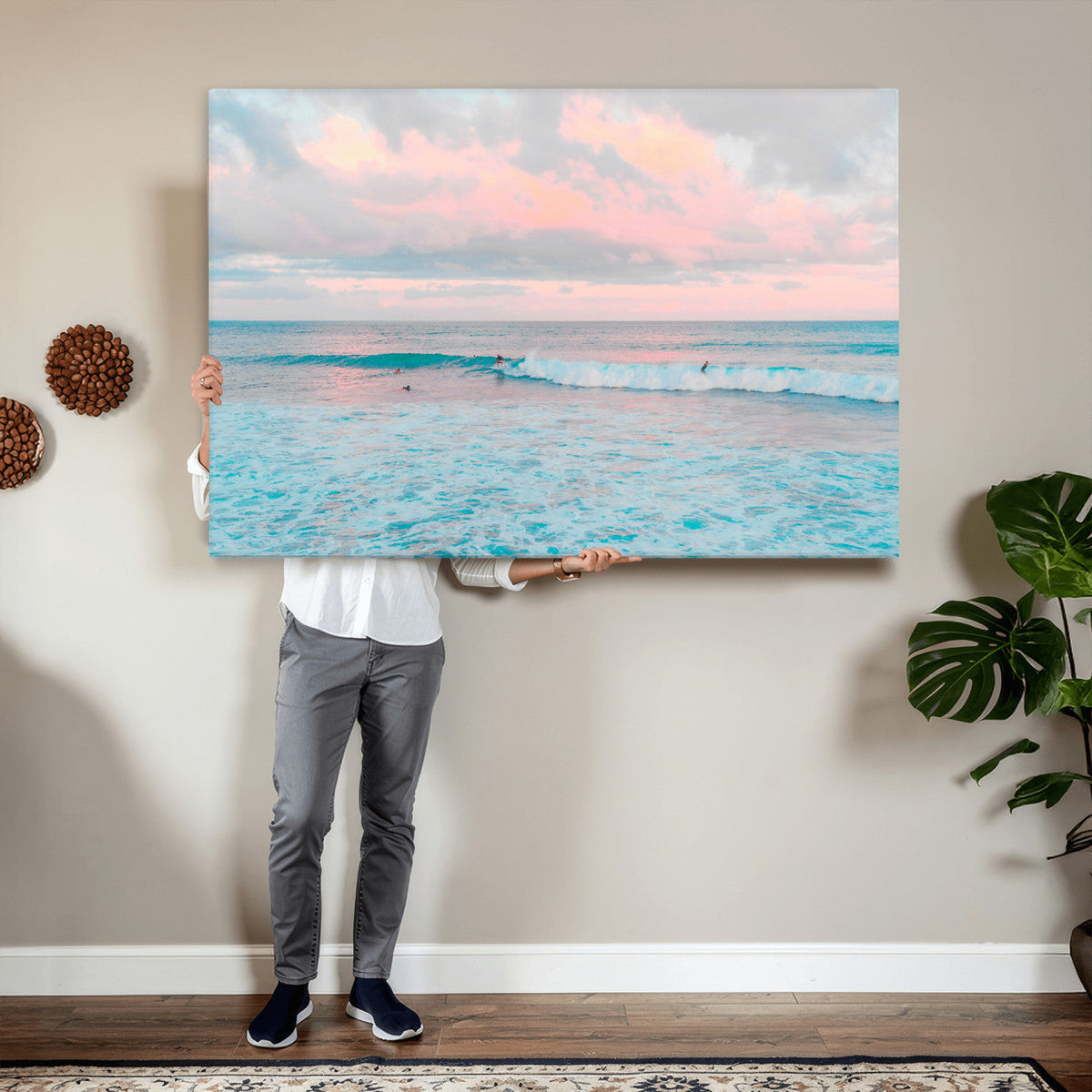 Ocean Wave Wall Art Canvas Print, Pastel Surf Seascape