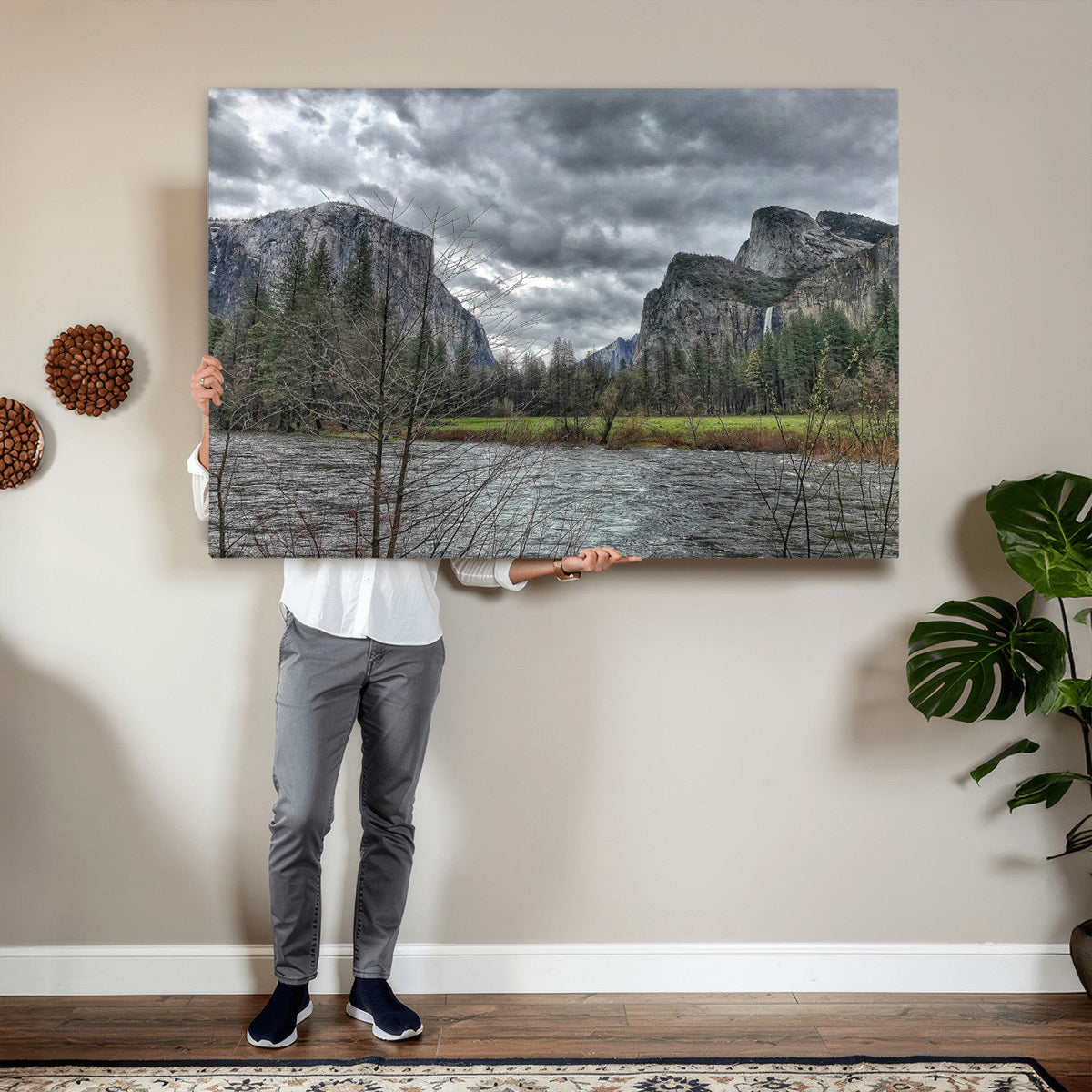 Yosemite Valley River Wall Art Canvas Print, Granite Cliffs