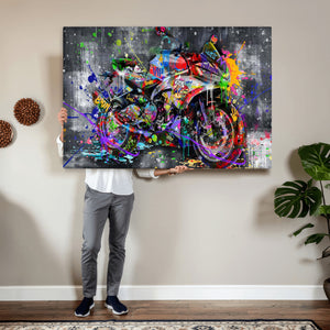 Graffiti Motorcycle Wall Art Canvas Print, Urban Street Art