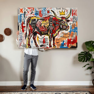Texas Bull Wall Art Canvas Print, Abstract Graffiti Bull