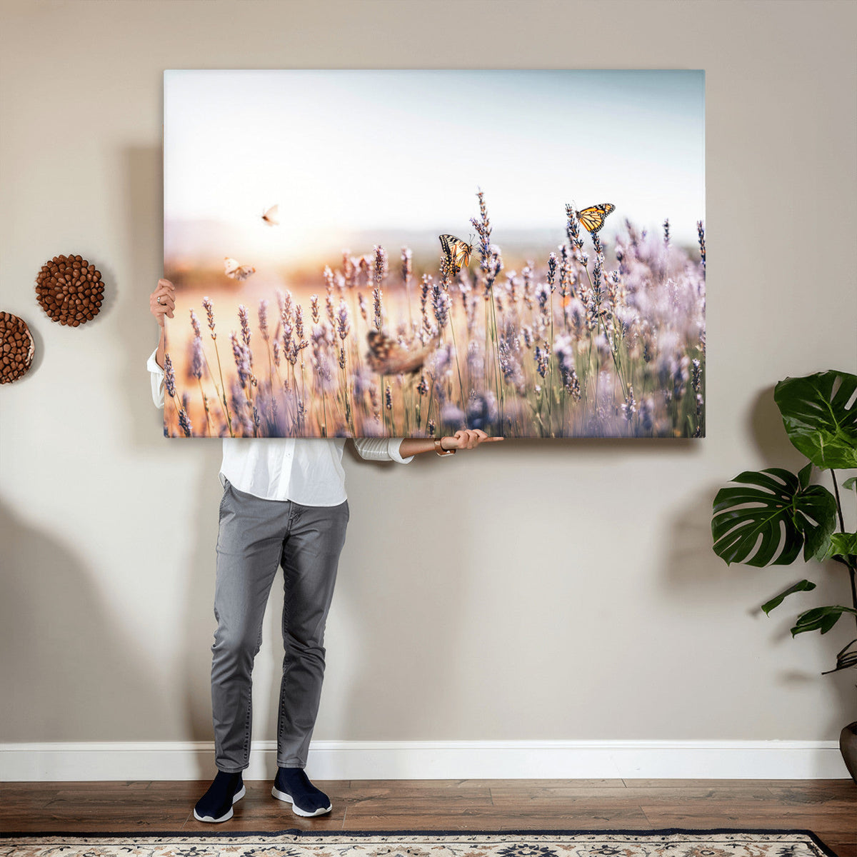Lavender Field Wall Art Canvas Print, Butterfly Floral