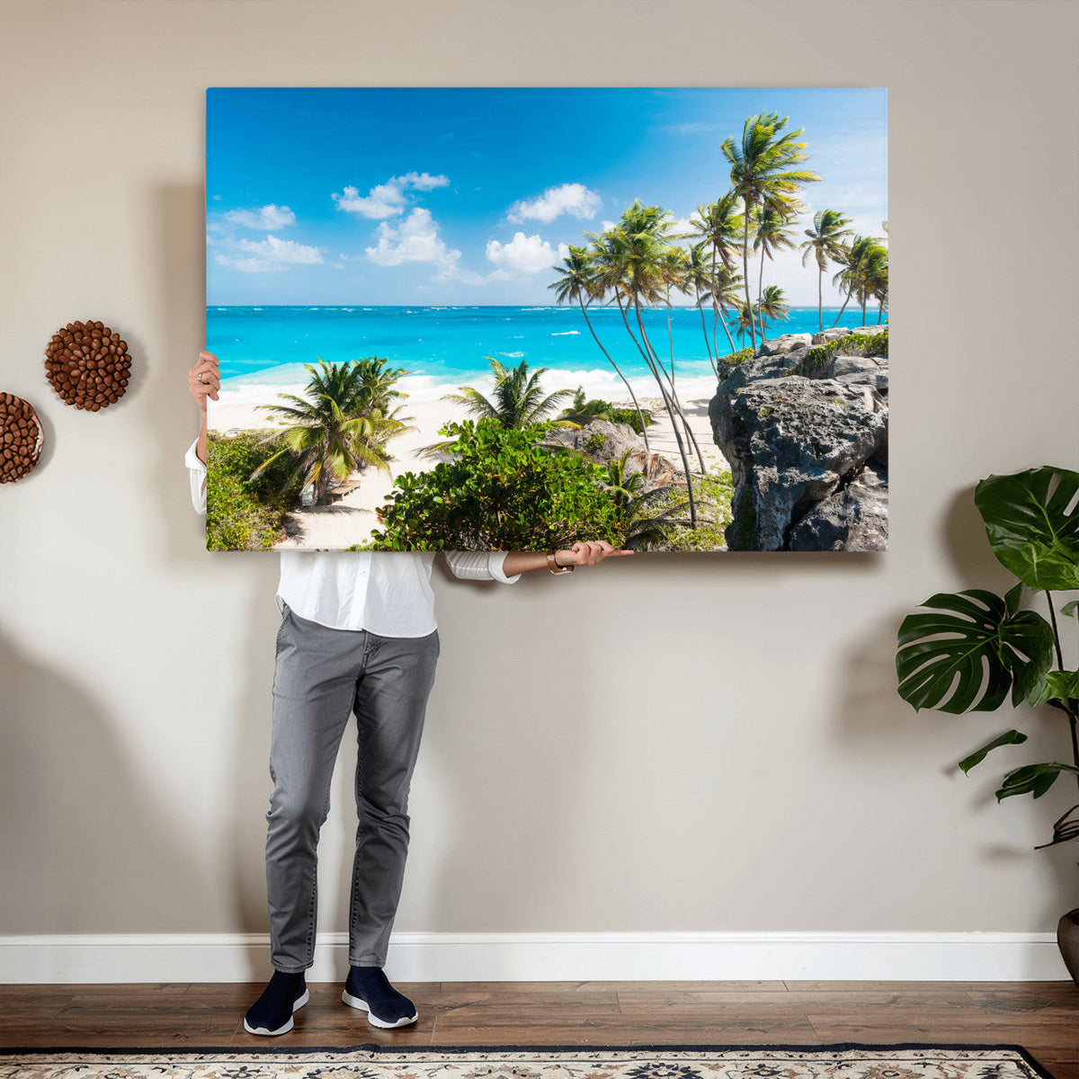 Tropical Beach Wall Art Canvas Print, Palm Tree Ocean